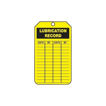 Accuform Safety Tags, LUBRICATION RECORD, 8.5in x 3.875in, RP-Plastic, 5PK TRS337PTM
